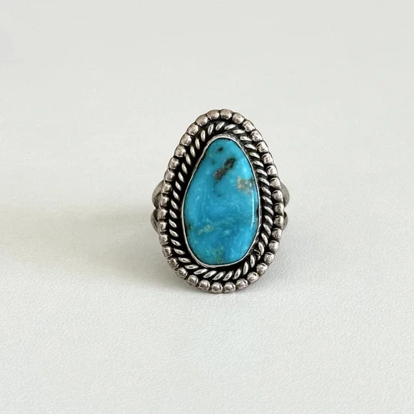 Vintage 925 Sterling Silver Turquoise Large Southwestern Tall Band Ring Size 8